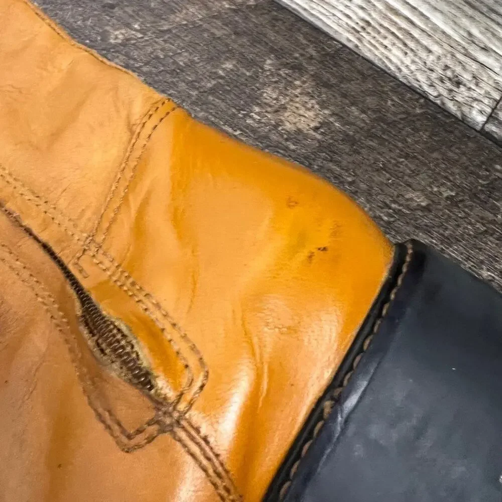 Cole Hann Henson Tall Leather Boots Camel Sherling Lace Up Lug Sole Size 6 1/2